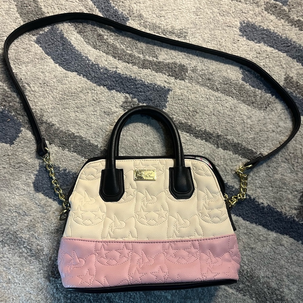 Two-Tone Cream and Pink Dome Satchel Handbag